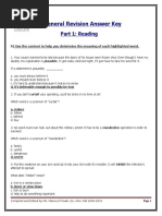 General Revision Answer Key: Part 1: Reading