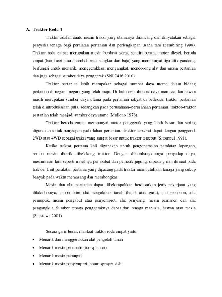Manfaat dan Penggunaan Traktor Roda 4 | PDF
