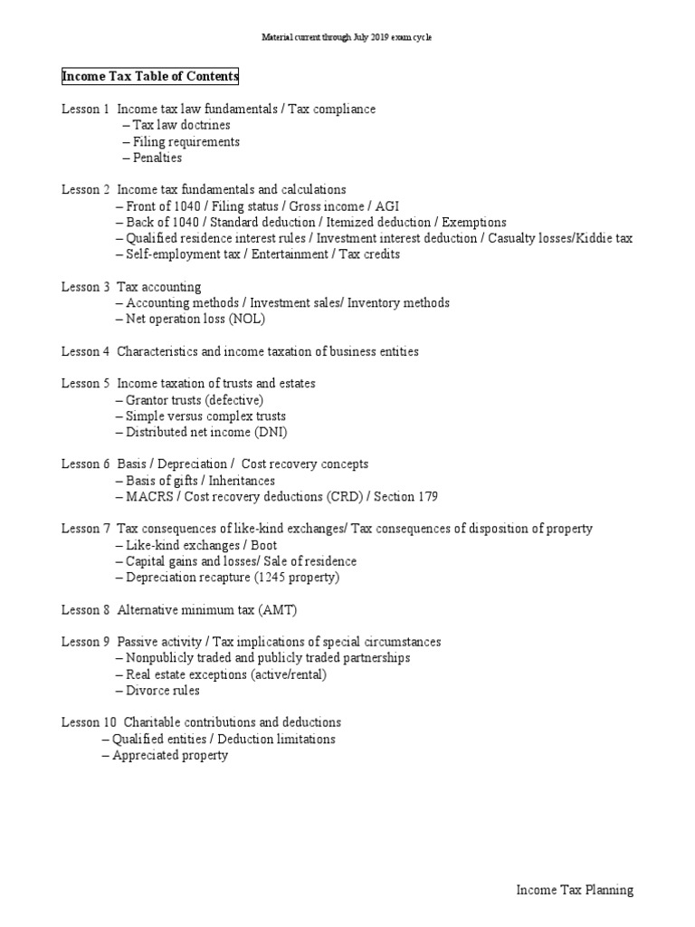 Income Tax Lessons July 2019 0 PDF | PDF | Tax Deduction | Taxation In ...