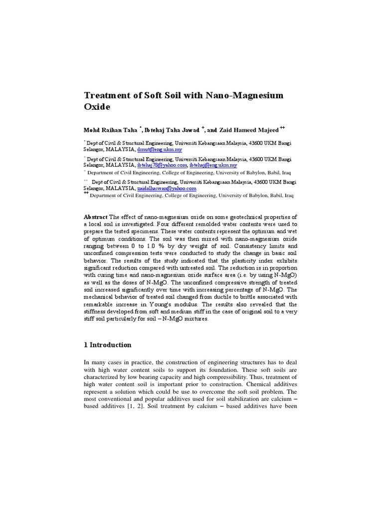Treatment of Soft Soil With NanoMagnesium Oxide Mohd Raihan Taha
