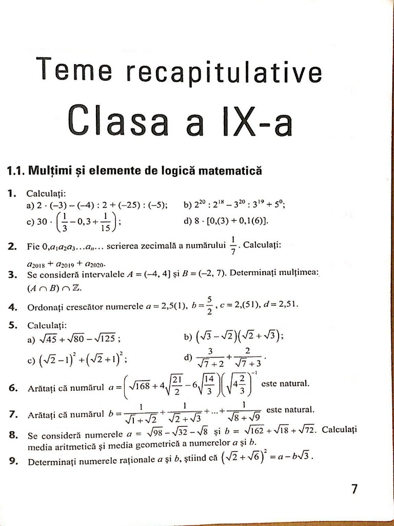 exercitii algebra clasa 9