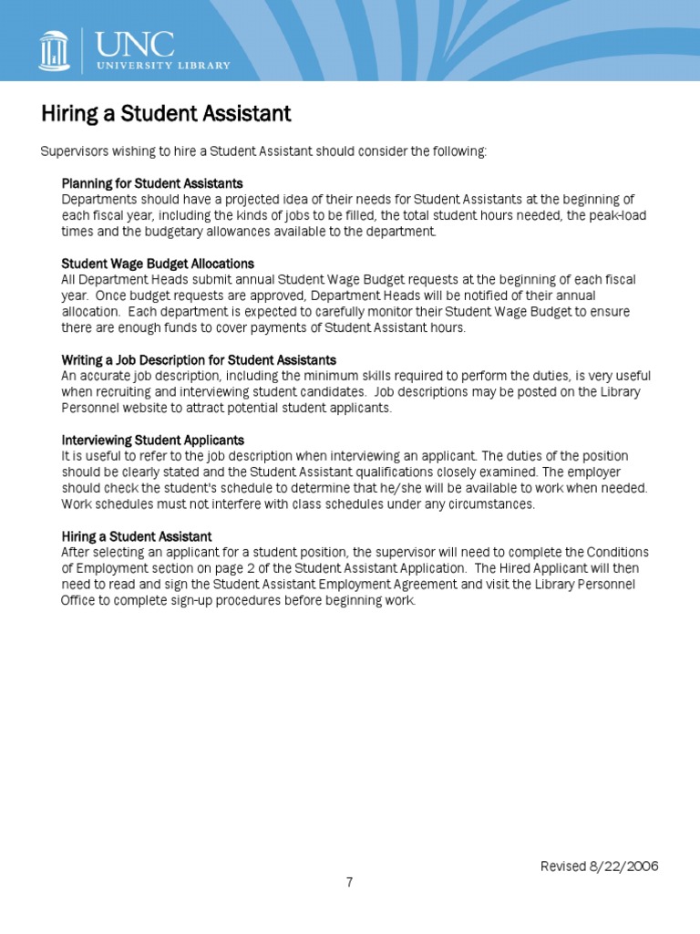 Hiring Student Assistants Guide | PDF
