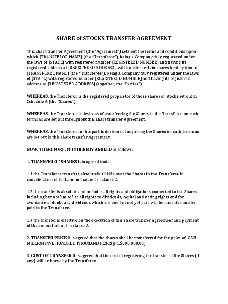 Share Transfer Agreement PDF Stocks Dividend