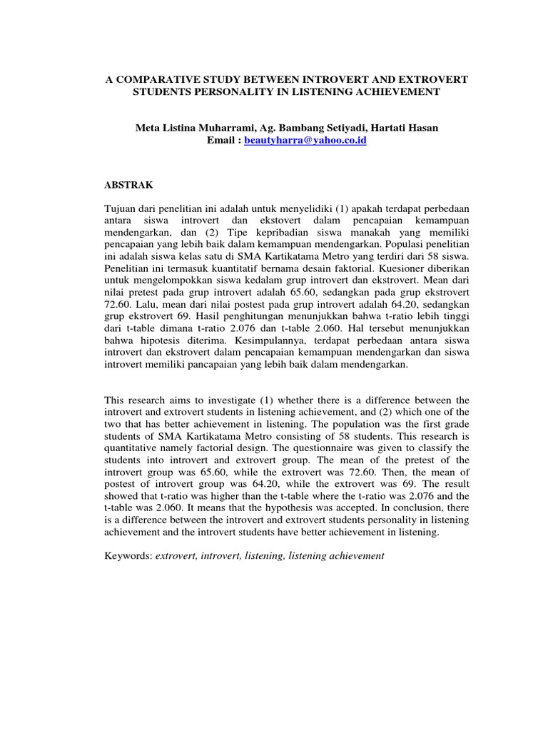 A Comparative Study Between Introvert An PDF | PDF | Extraversion And ...