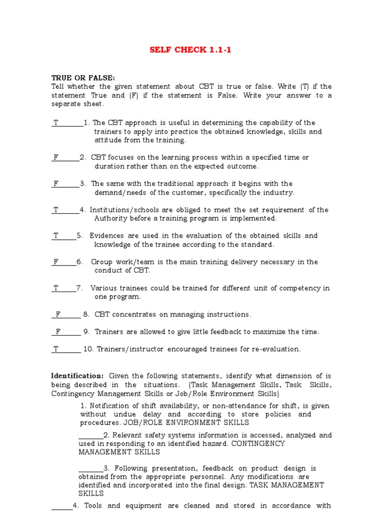 Competency-Based Training Self-Checks | PDF | Competence (Human ...