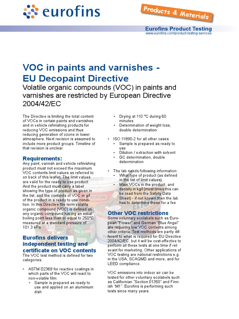 Voc in Paints Decopaint Directive en PDF Volatile Organic Compound