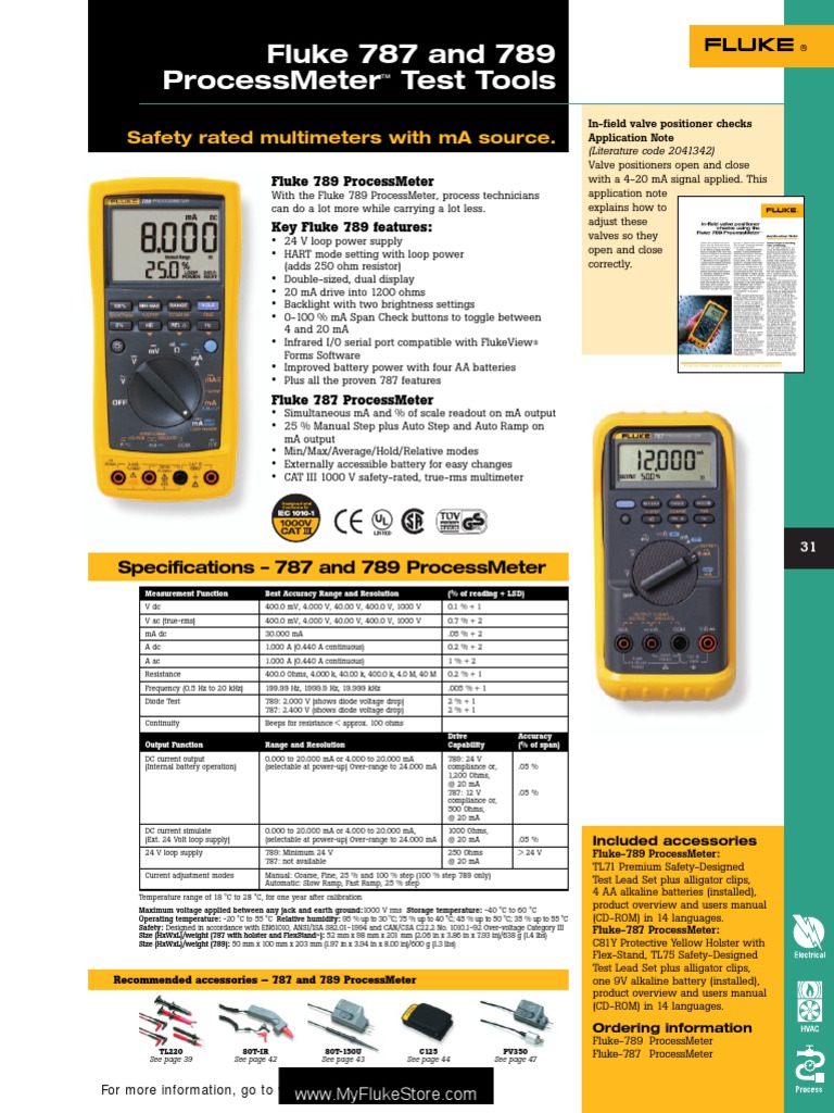 Fluke 787 and 789 Process Meter Datasheet Physical Quantities