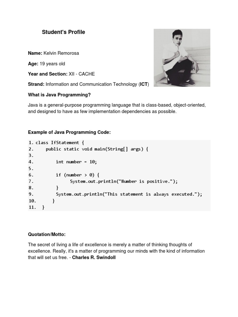 Student's Profile | PDF | Java (Programming Language) | Programming ...