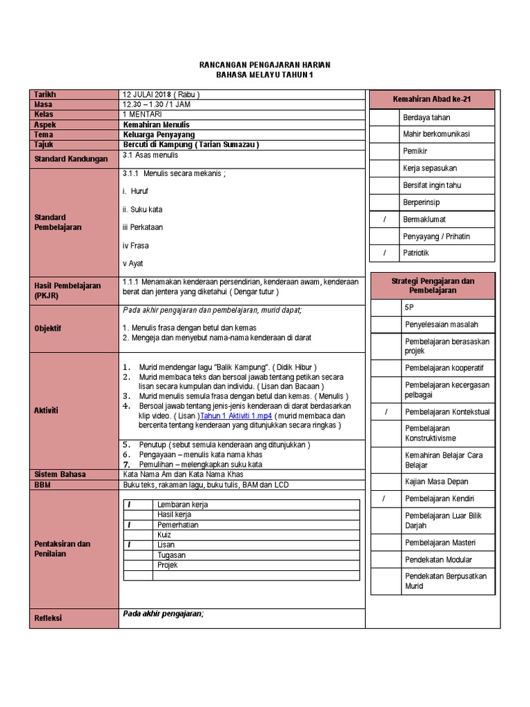 Contoh RPH PKJR | PDF