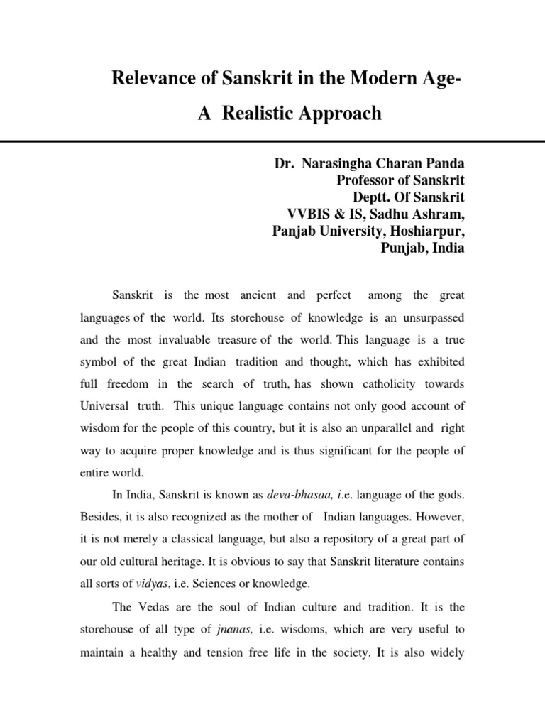 Relevance of Sanskrit in The Modern Age-A Realistic Approach | PDF ...