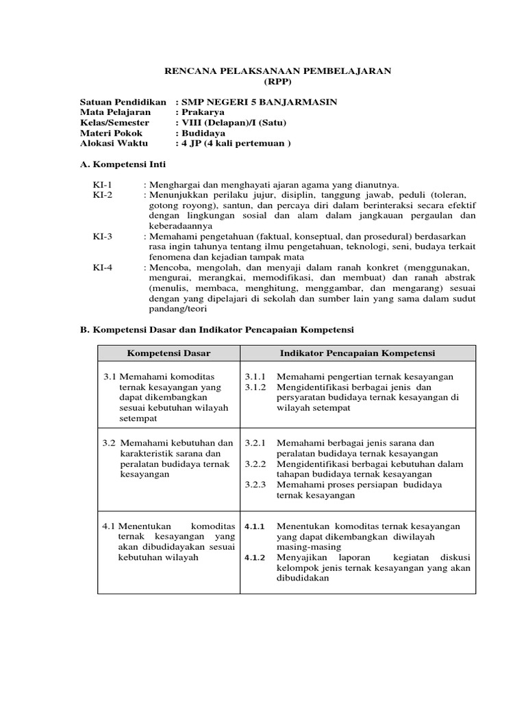 Rpp Budidaya Ternak Kesayangan