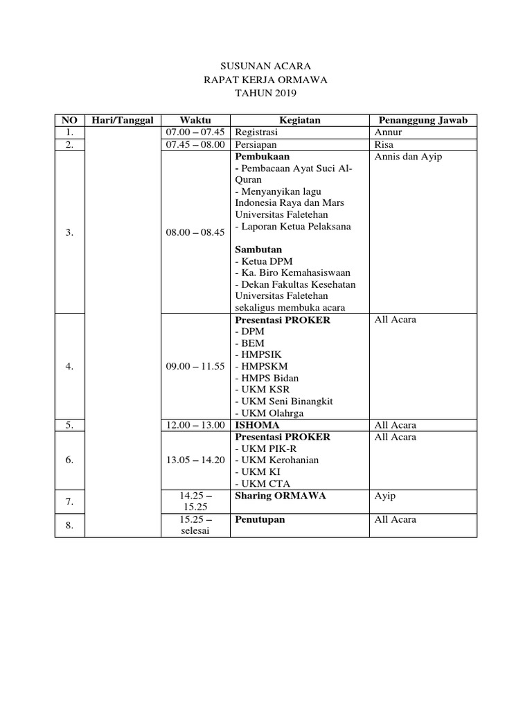 Susunan Acara Raker Dpm Pdf