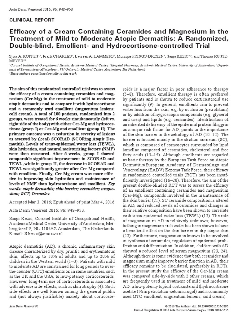 Ceramide in Atopic Skin | PDF | Dermatitis | Randomized Controlled Trial