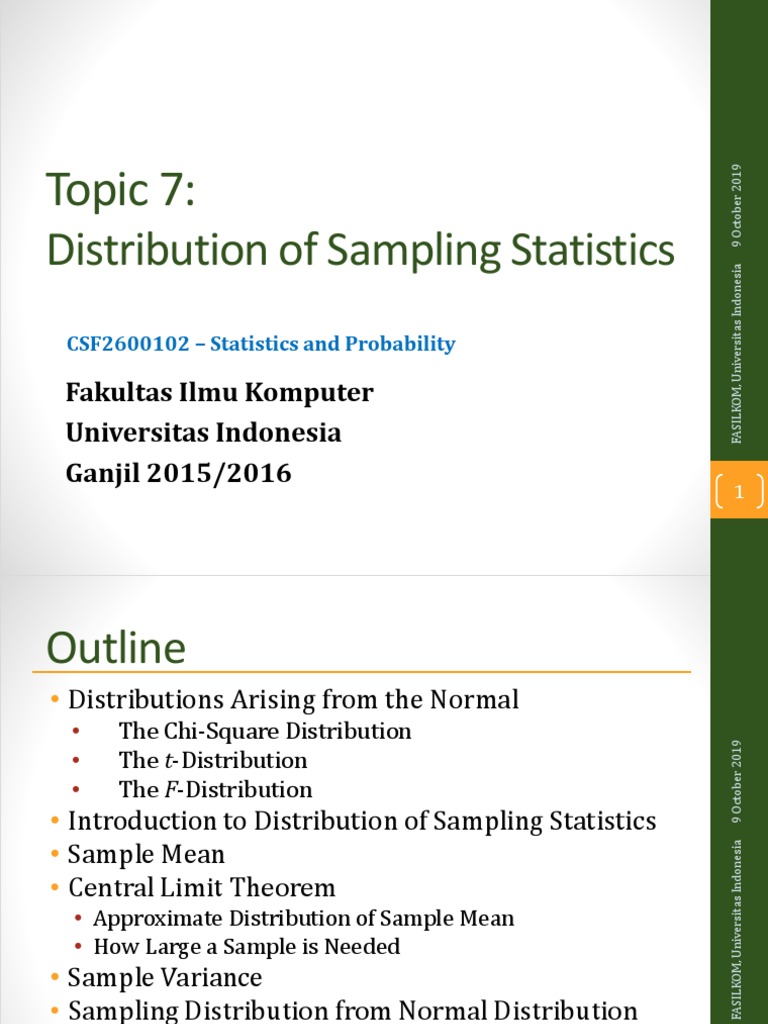Topic 7:: Distribution of Sampling Statistics | PDF | Chi Squared ...