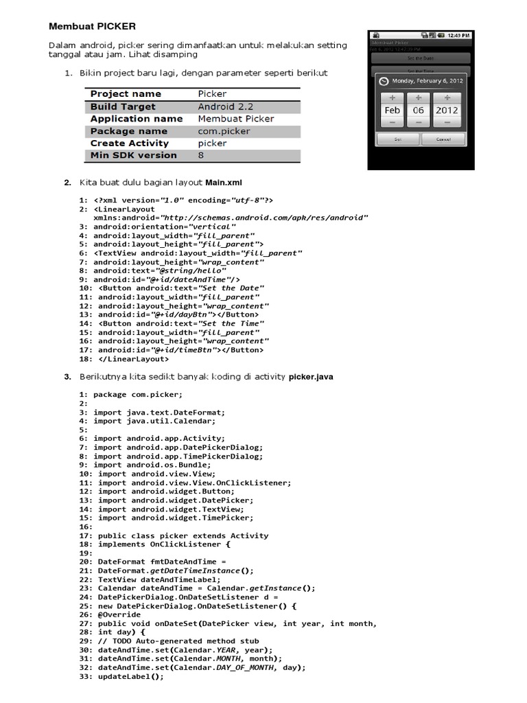 Android Date and Time Picker Guide | PDF | Mobile Linux | Smartphone