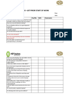 Chek - List Piror Start of Work: Observation Yes/No N/A Comments