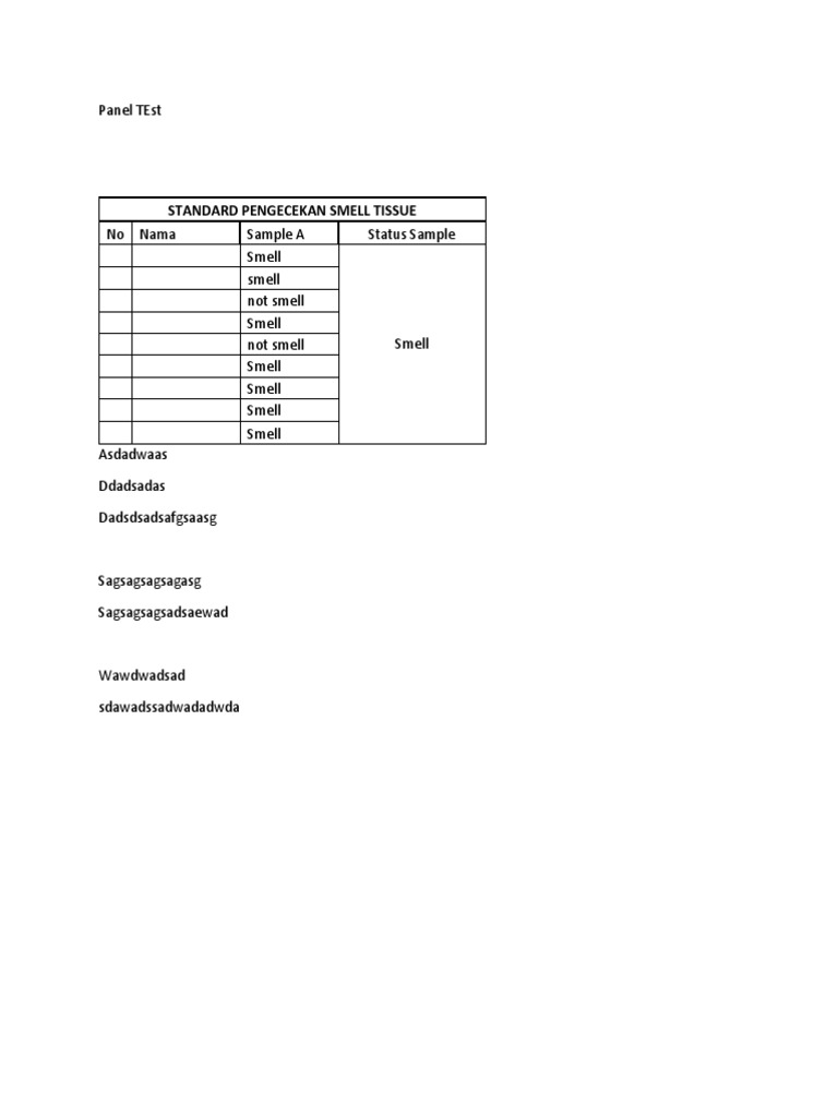 Smell Test Results for Tissue Samples | PDF