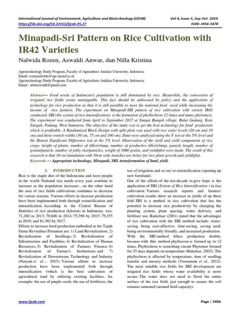 Minapadi-Sri Pattern On Rice Cultivation With IR42 Varieties | PDF ...
