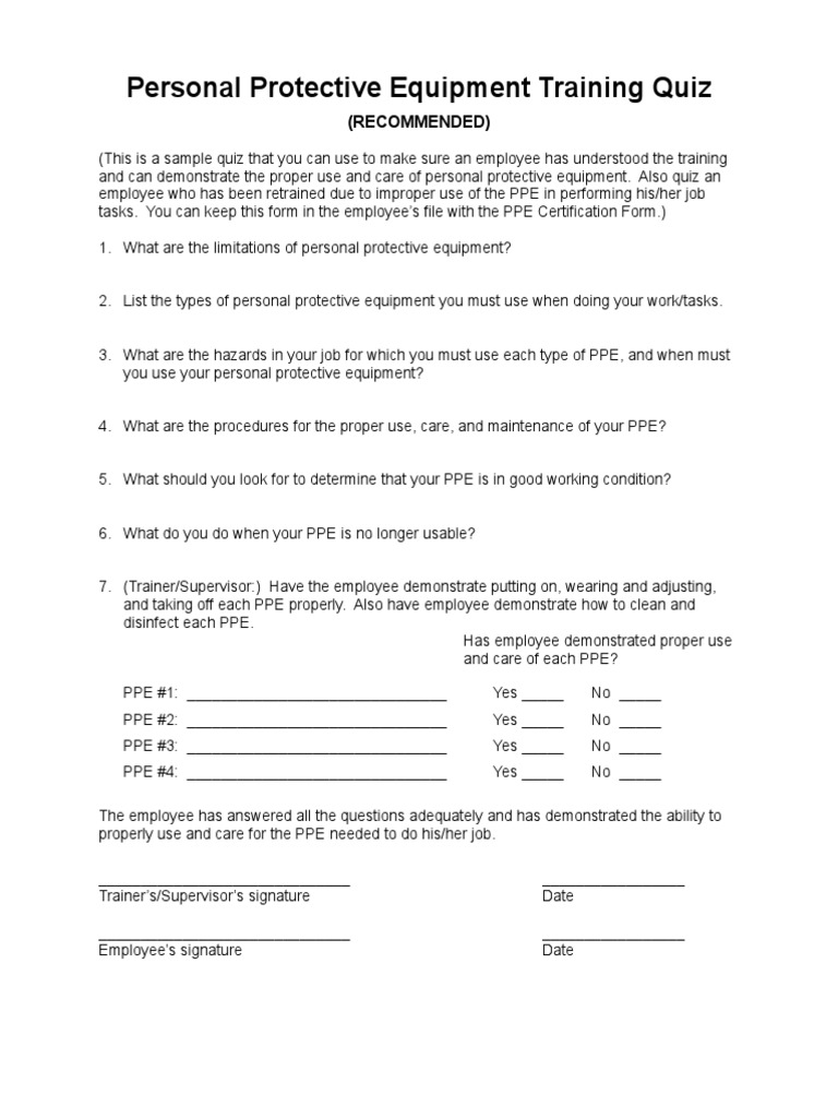 Ppe Quiz PDF