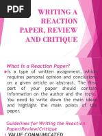 Writing A Reaction Paper, Review and Critique