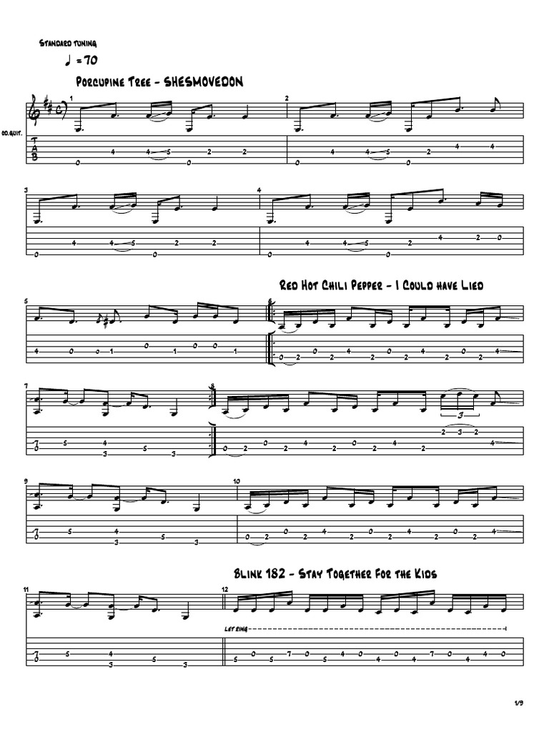 Guitar Tabs in Standard Tuning | PDF | Rock Music | Recorded Music