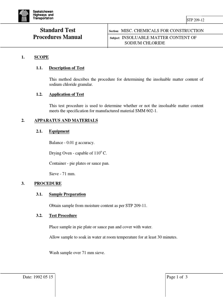 Sodium Chloride Insoluble Matter Test | PDF | Solubility | Sodium