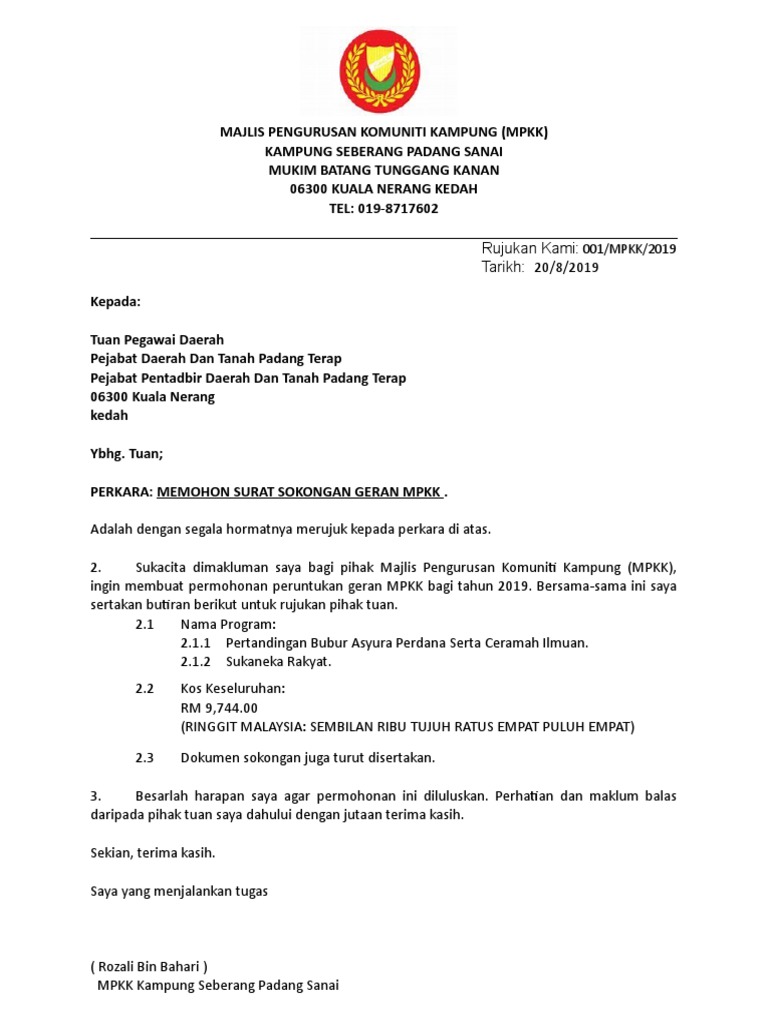 Surat Kepada Do Mohon Geran 10 K Pdf