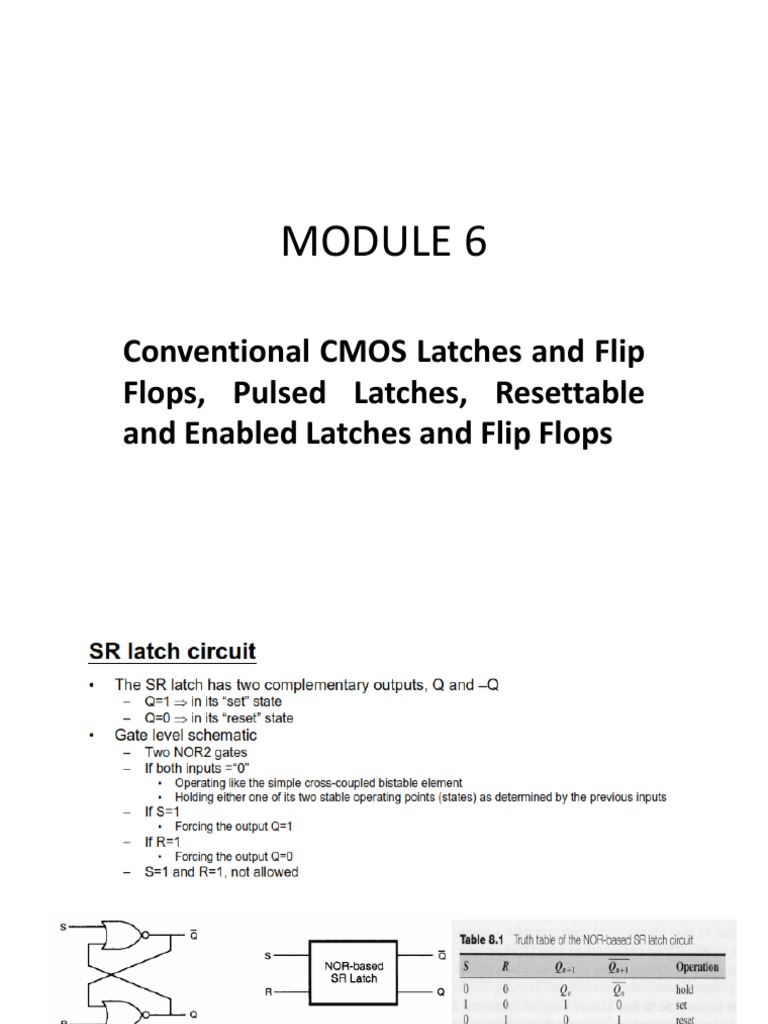 Conventional CMOS Latches and Flip Flops, Pulsed Latches, Resettable