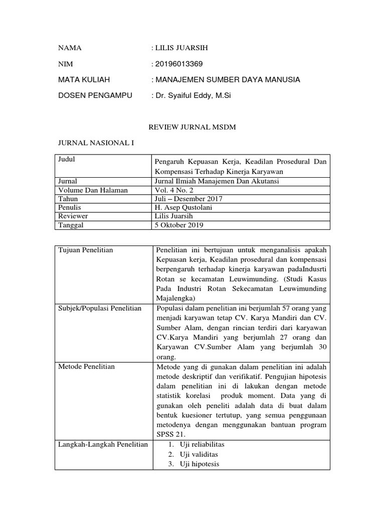 Review Jurnal Msdm