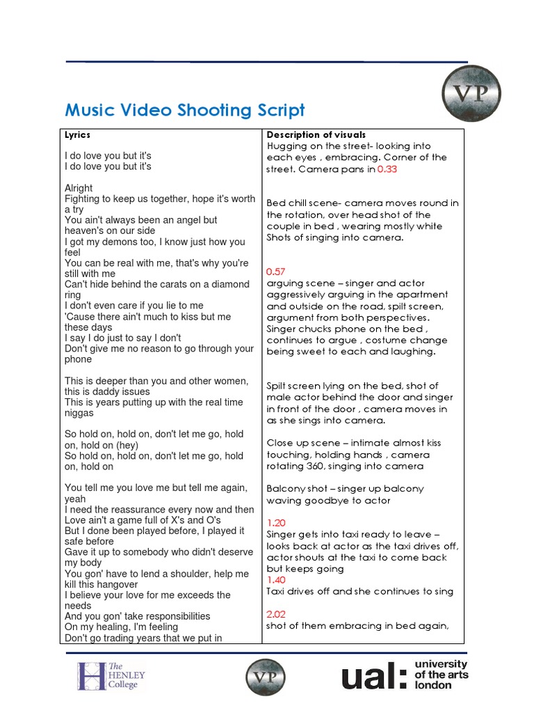 Music Video Shooting Script Overview | PDF