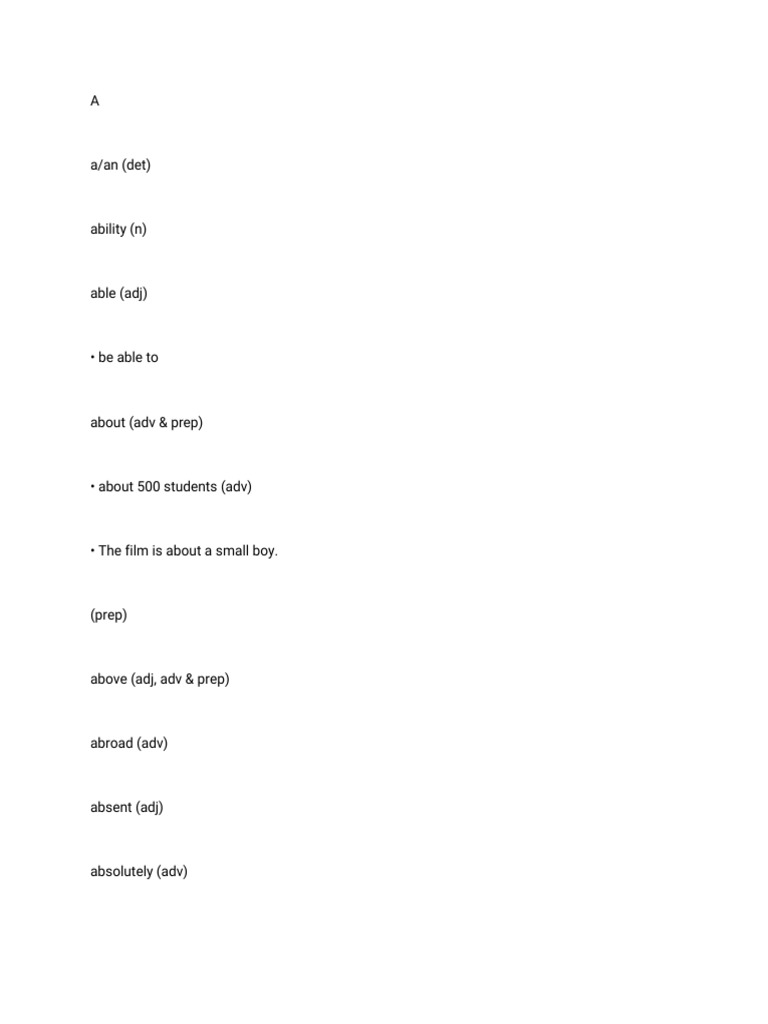Vocabulary Words For A