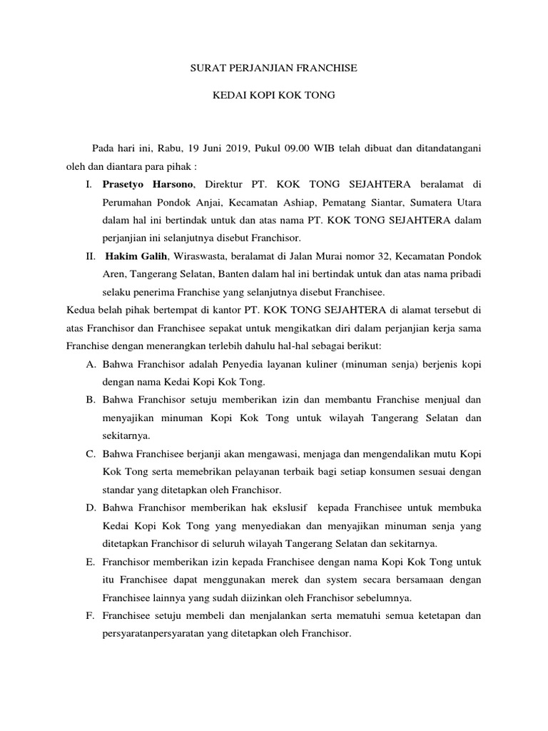 Surat Perjanjian Franchise Pdf