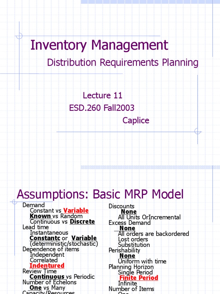 Inventory Management Distribution Requirements Planning PDF