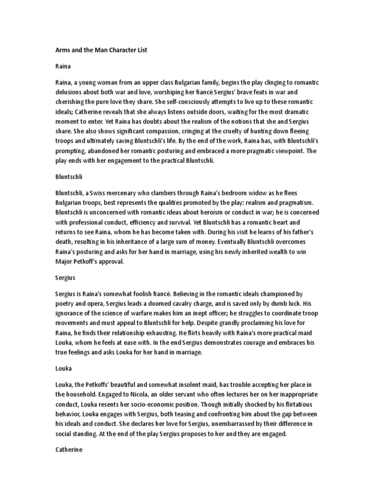 Arms and The Man Character List PDF