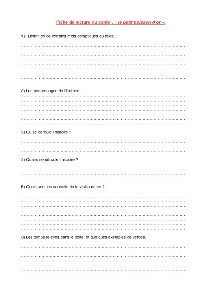 Fiche de lecture Le petit poisson d'or PDF — free download