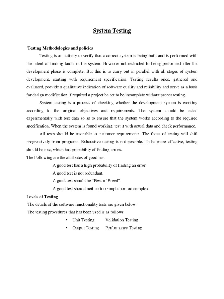 System Testing: Testing Methodologies and Policies | PDF | Software ...