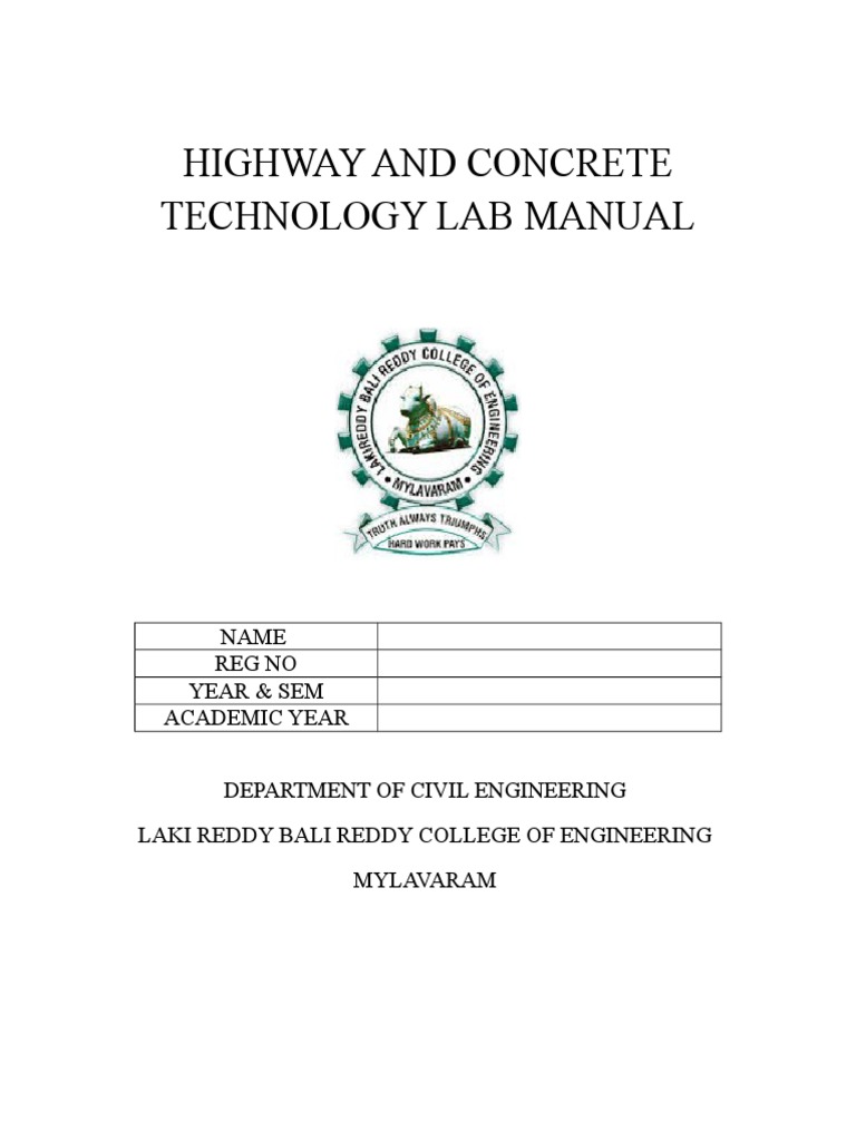 Highway and Concrete Lab Manual PDF Concrete Weight
