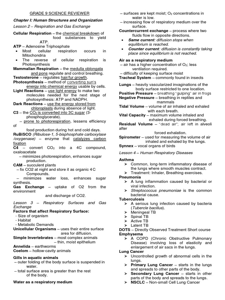 Lesson 2 - Respiration and Gas Exchange: Chapter I: Human Structures ...