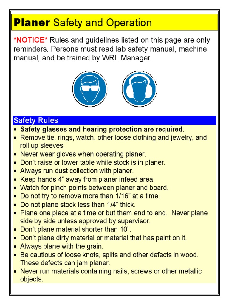 Planer Safety and Operation Notice PDF