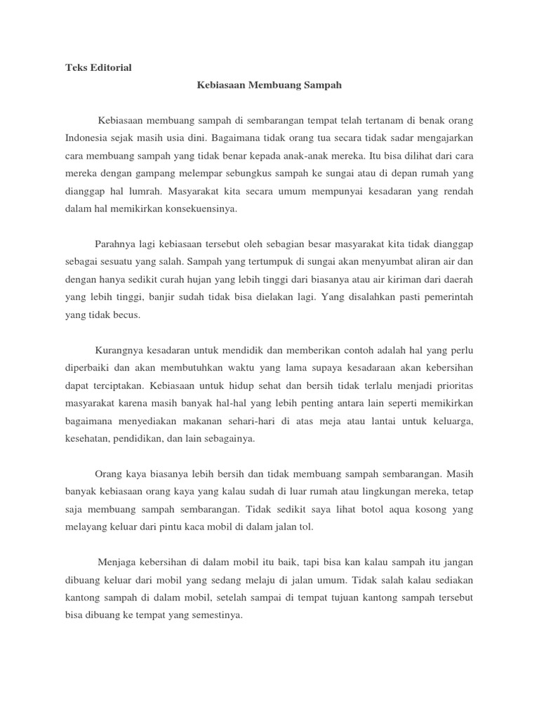 Teks Editorial Tentang Sampah  Dunia Belajar
