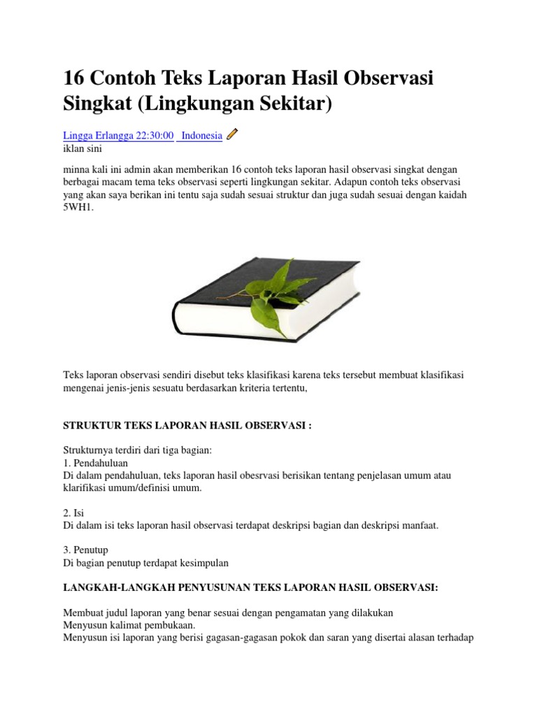 16 Contoh Teks Laporan Hasil Observasi Singkat