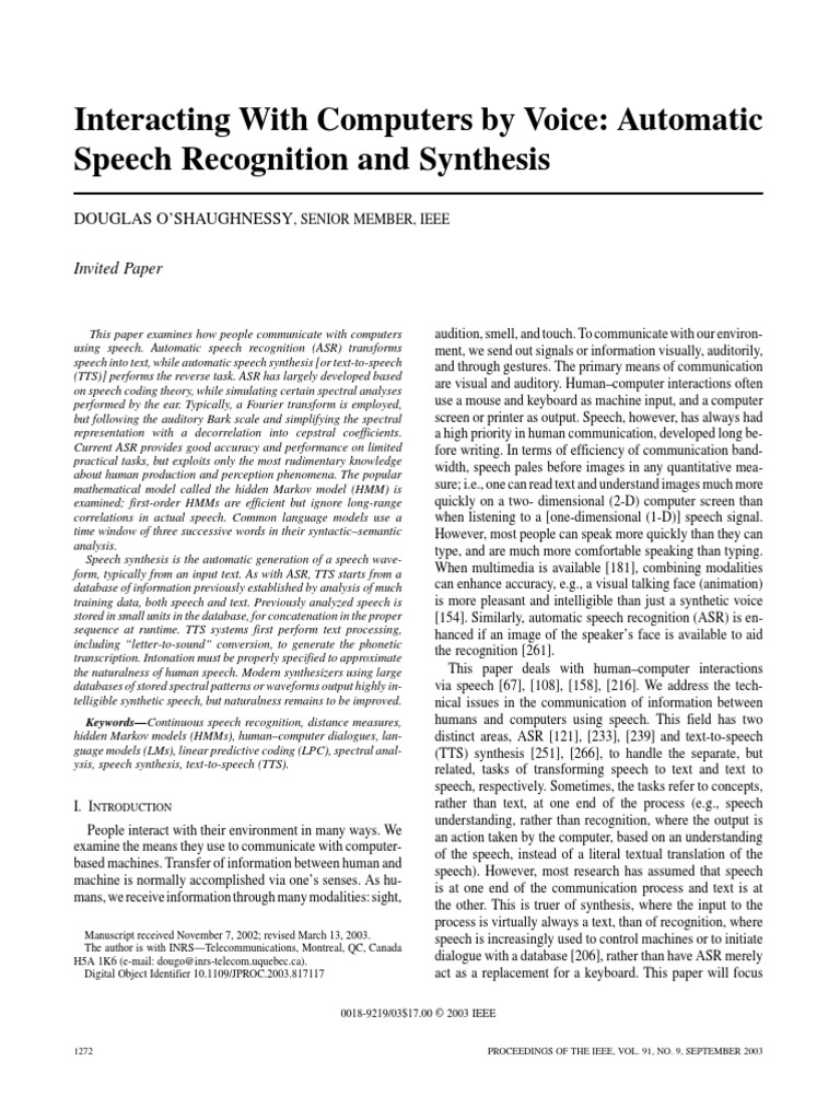 Interacting With Computers by Voice: Automatic Speech Recognition and ...