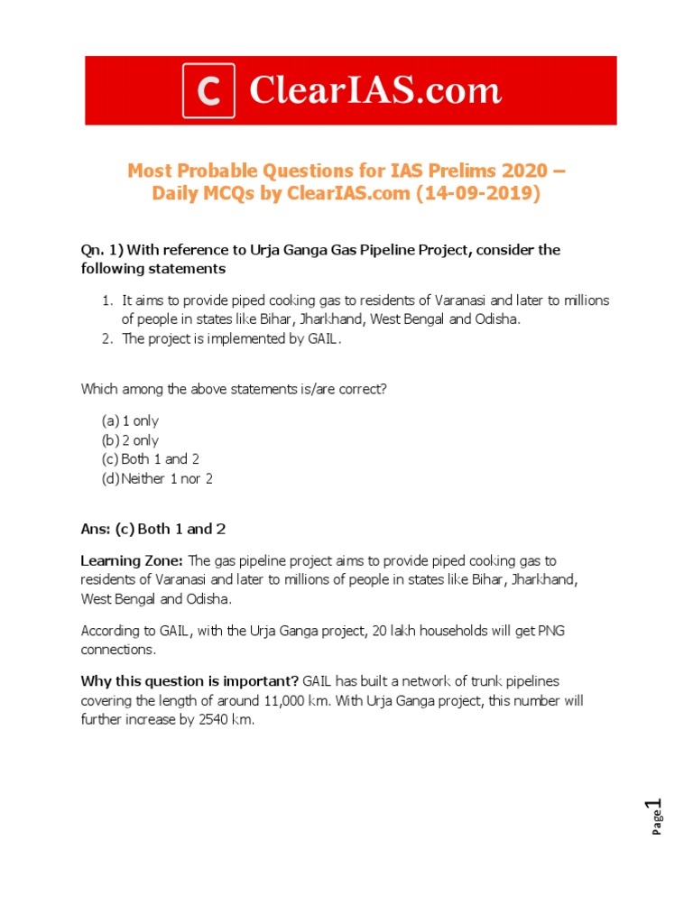 Most Probable Questions For IAS Prelims 2020 | PDF | Employment ...