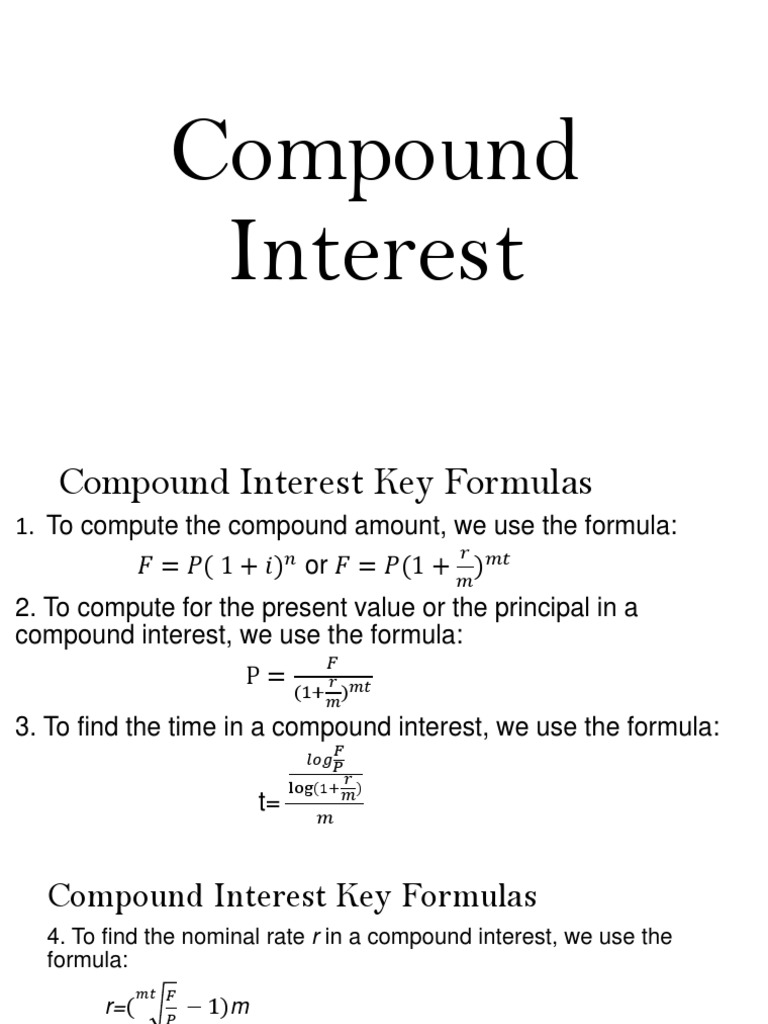 Key Formulas for Compound Interest | PDF | Compound Interest | Present ...