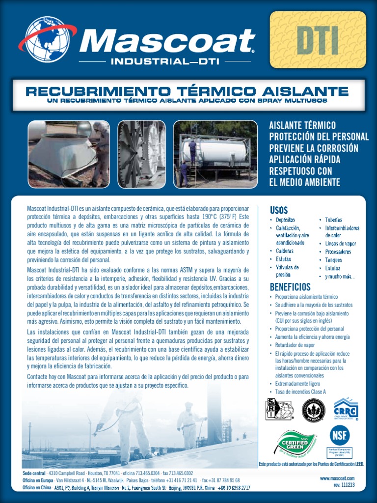 Mascoat Industrial-DTI: Aislante Térmico Eficaz | PDF | Aislamiento ...