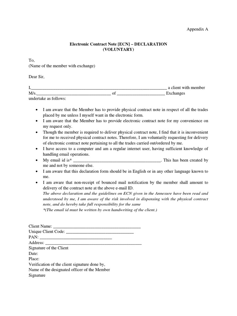ECN Declaration Form for Clients | PDF