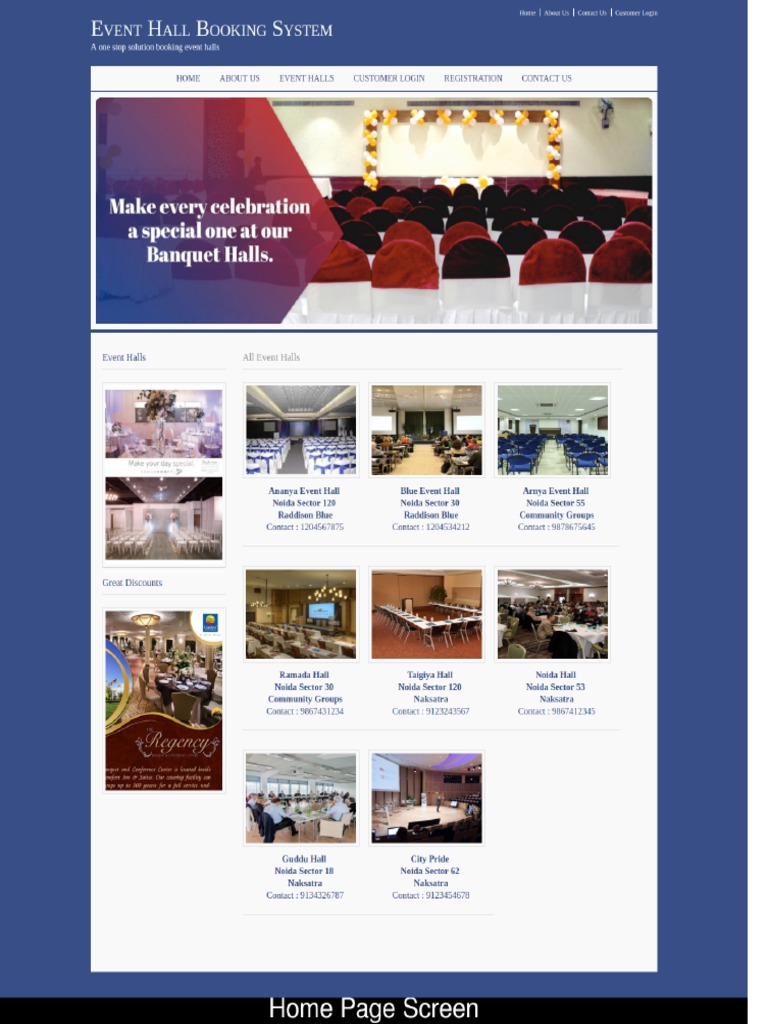 Java, JSP and MySQL Mini Project On Event Hall Booking System Screens | PDF