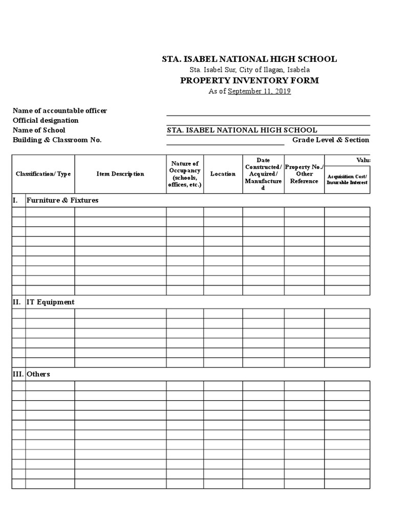 Property Inventory Form | Download Free PDF | Real Estate Appraisal ...