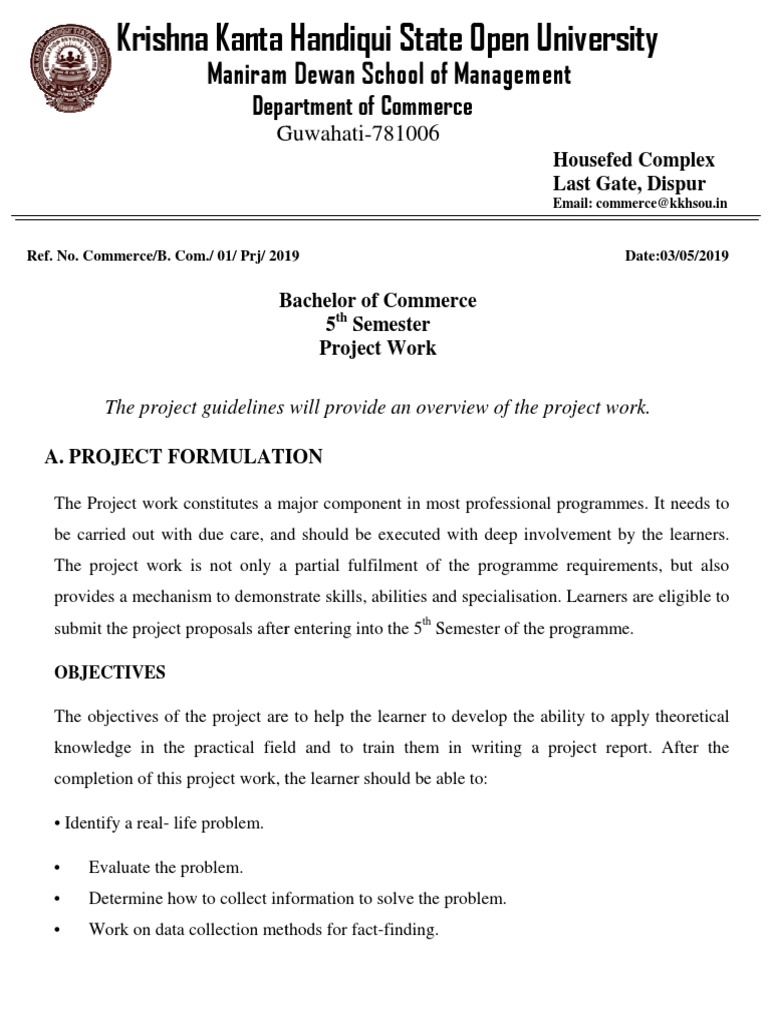 B.Com 5th Semester Project Guidelines | PDF | Times New Roman