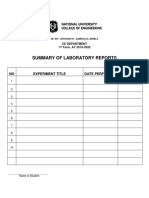 Summary of Laboratory Reports: NO Experiment Title Date Performed Rating